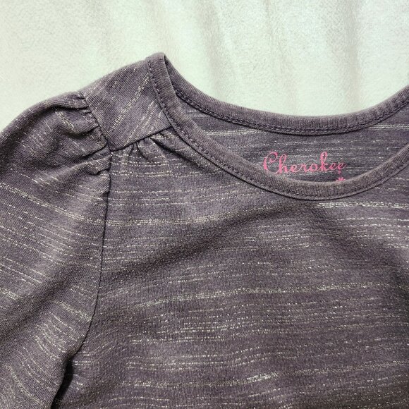 Glitter striped Lavendar Girls Long Sleeved Top w/ Puffed Sleeves - Picture 3 of 8